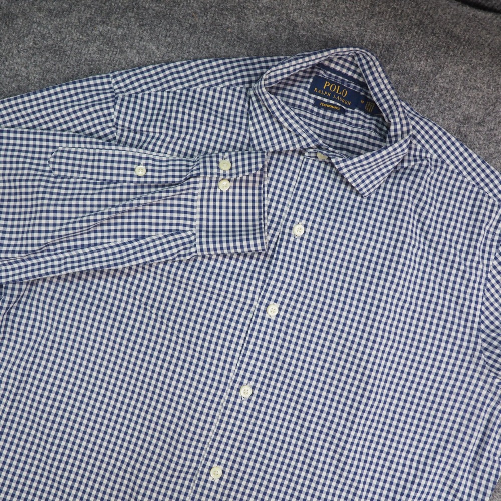 Polo Ralph Lauren Shirt Mens Med Performance Blue Gingham Check Preppy Classic